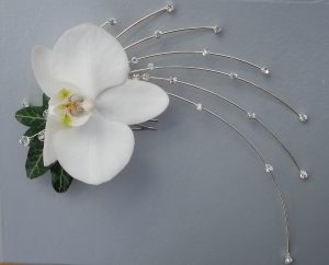 White phalaenopsis and diamonte spray hair adornment